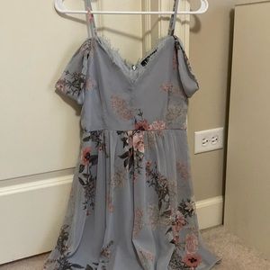 Floral blue off the shoulder dress